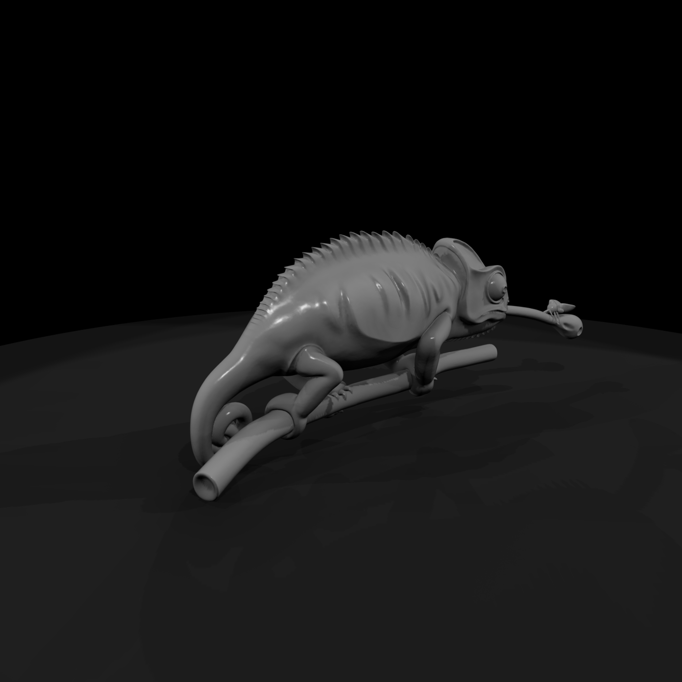 Stylized Chameleon on Branch — Figurine