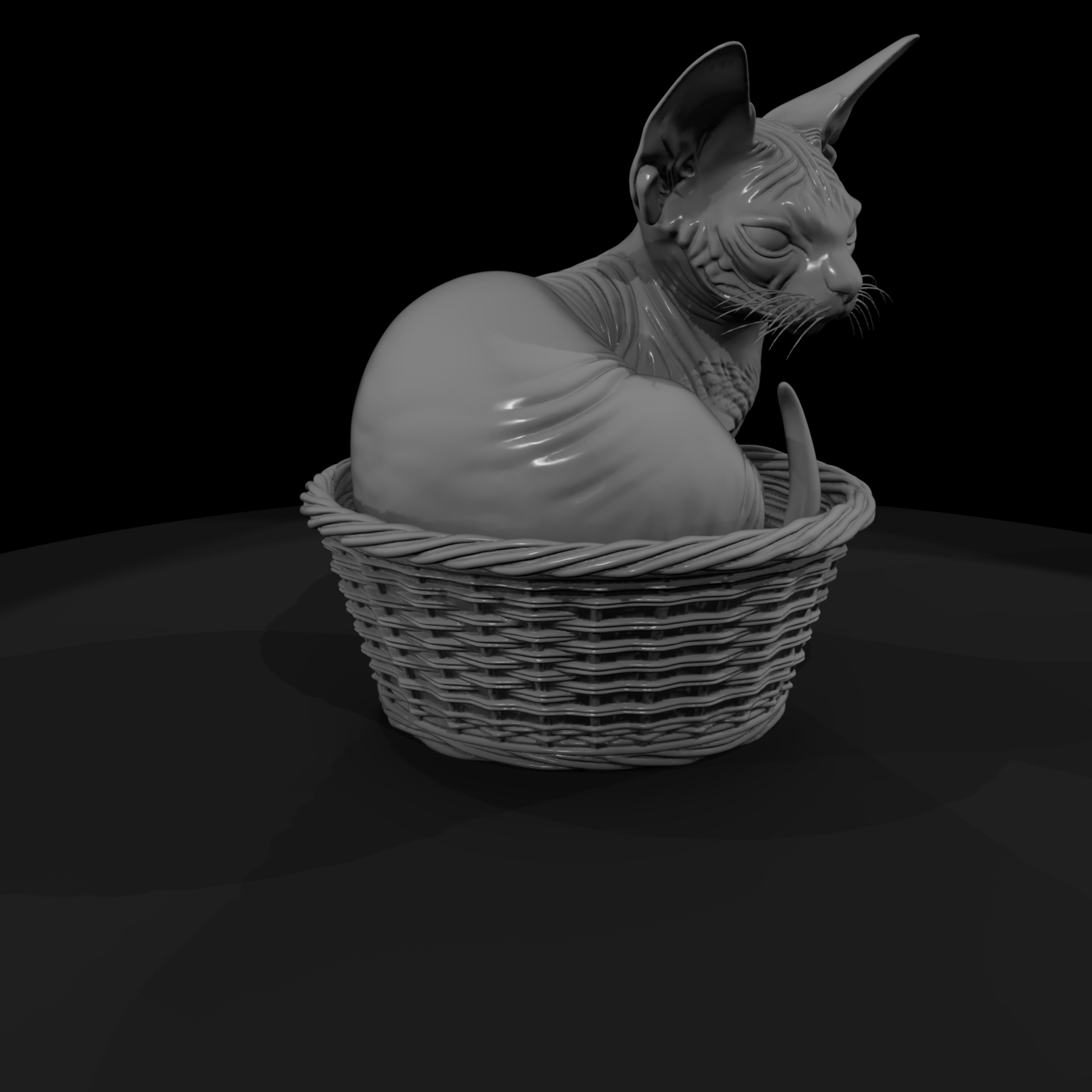 Sphynx Cat in Wicker Basket — Figurine