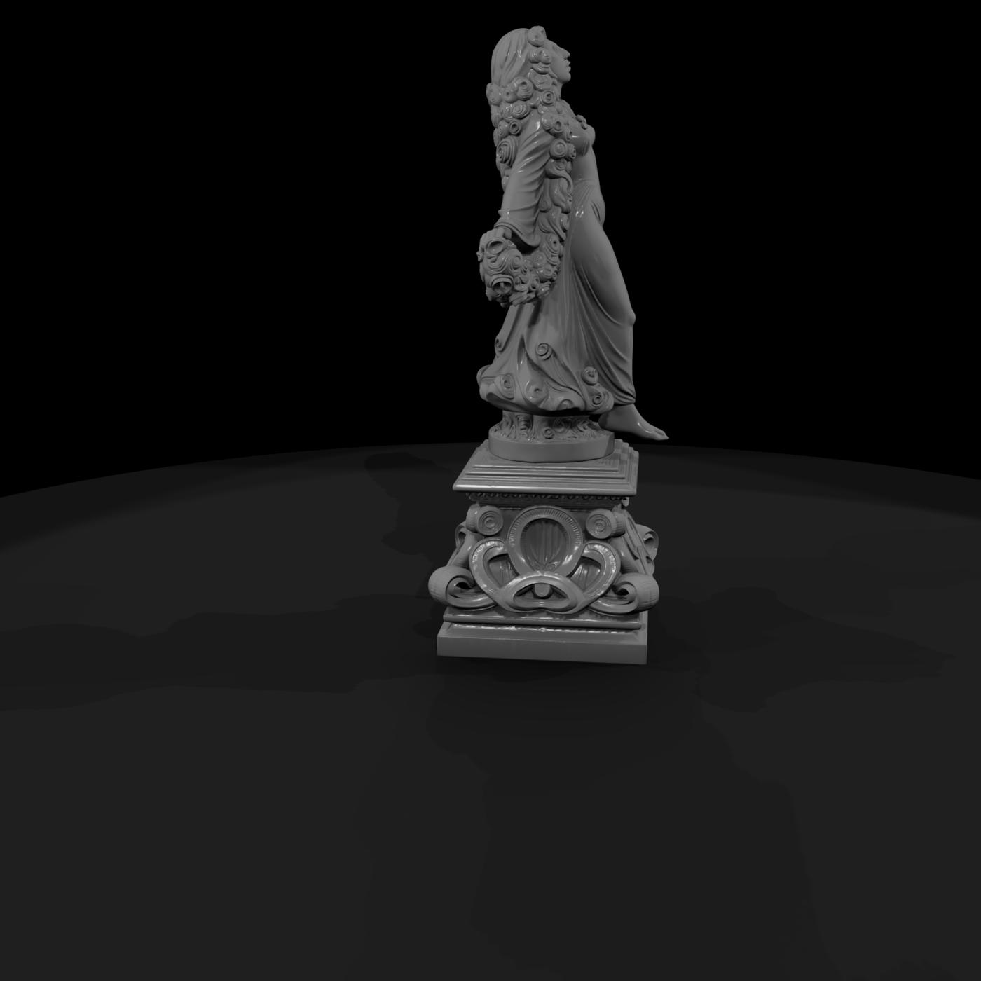 Neoclassical Female Statue with Floral Garland — & Display