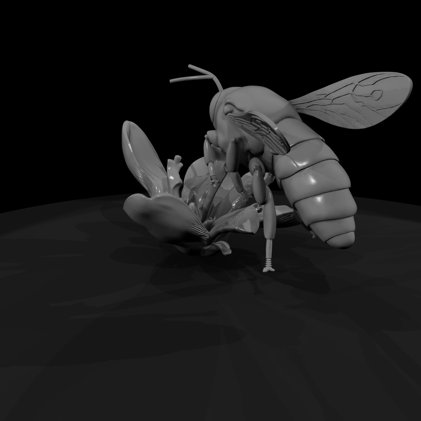 Stylized Bee & Flower Sculpture — Accent