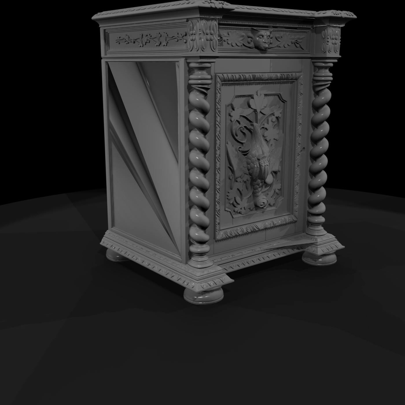 Ornate Carved Hunting Cabinet