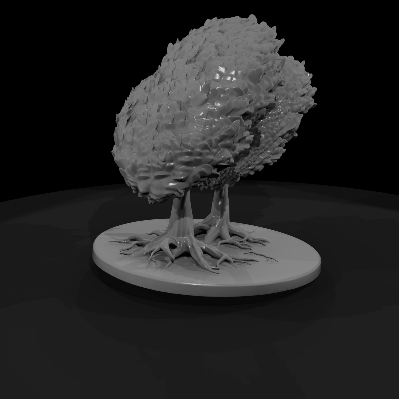 Stylized Twin Trees on Round Base