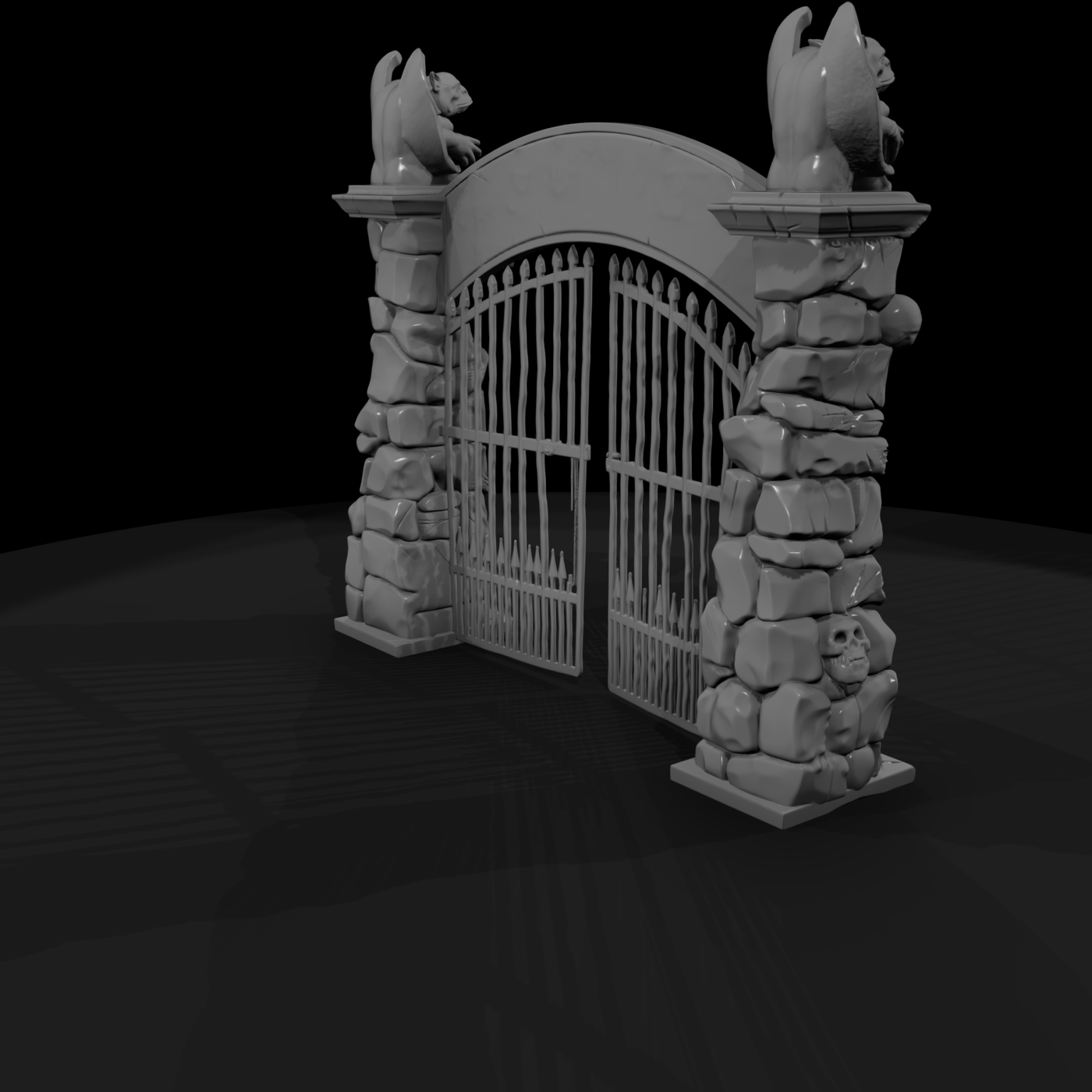Gothic Cemetery Gate with Gargoyles
