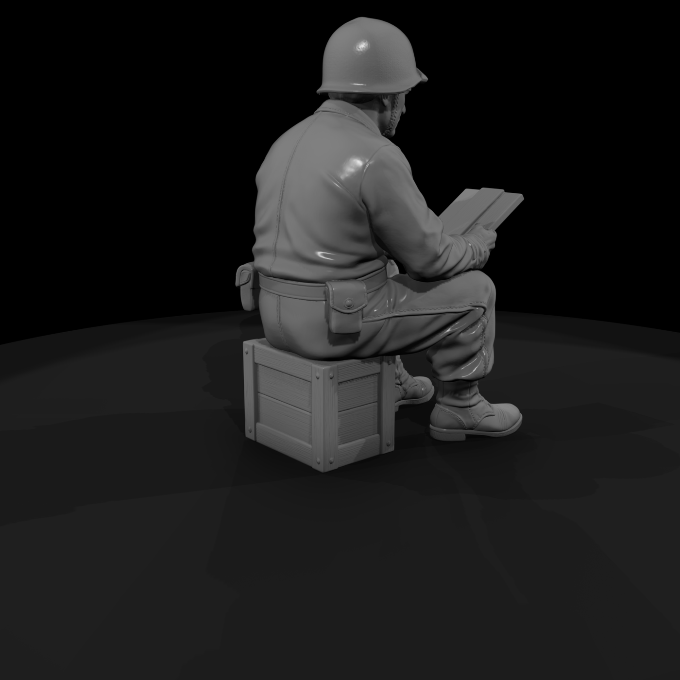 WWII U.S. Army Supply Clerk Seated on a Crate
