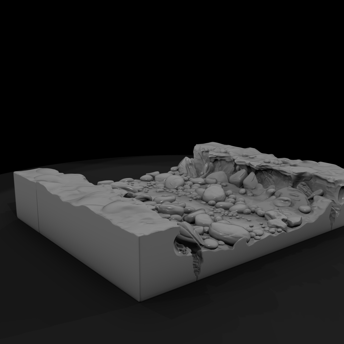 Sculpted Rocky Riverbed Terrain 3D Model Wuenvv08
