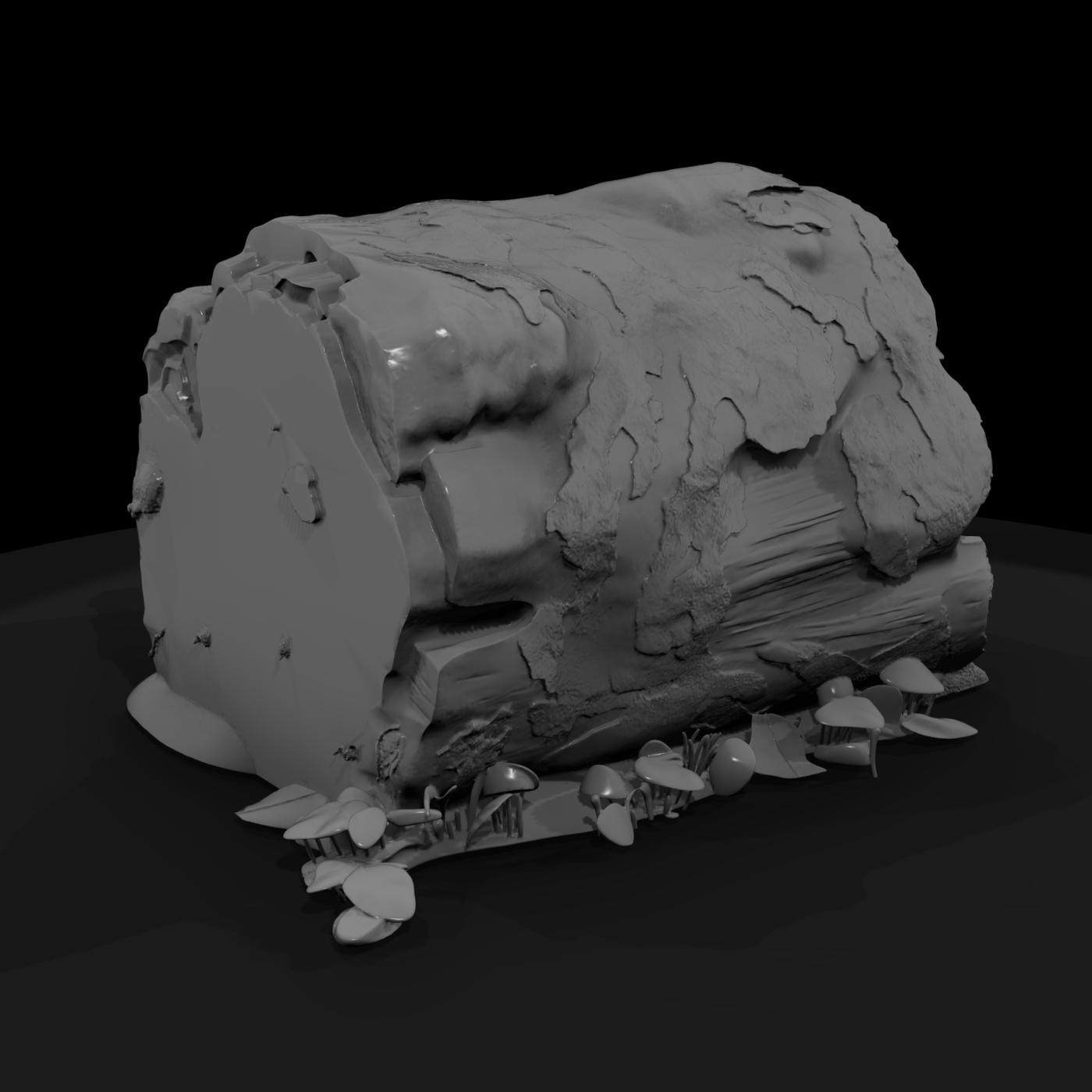 Hollow Forest Log Terrain with Mushrooms