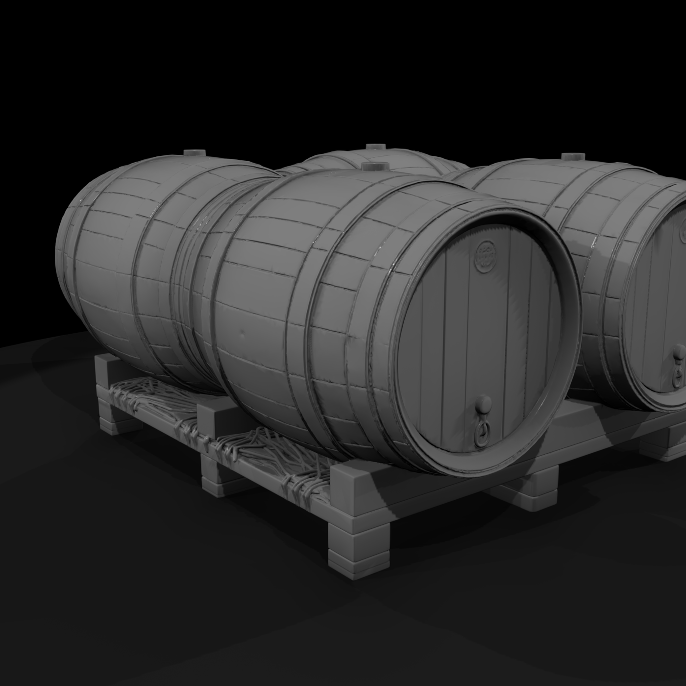 Wooden Wine Barrel Set on Pallet