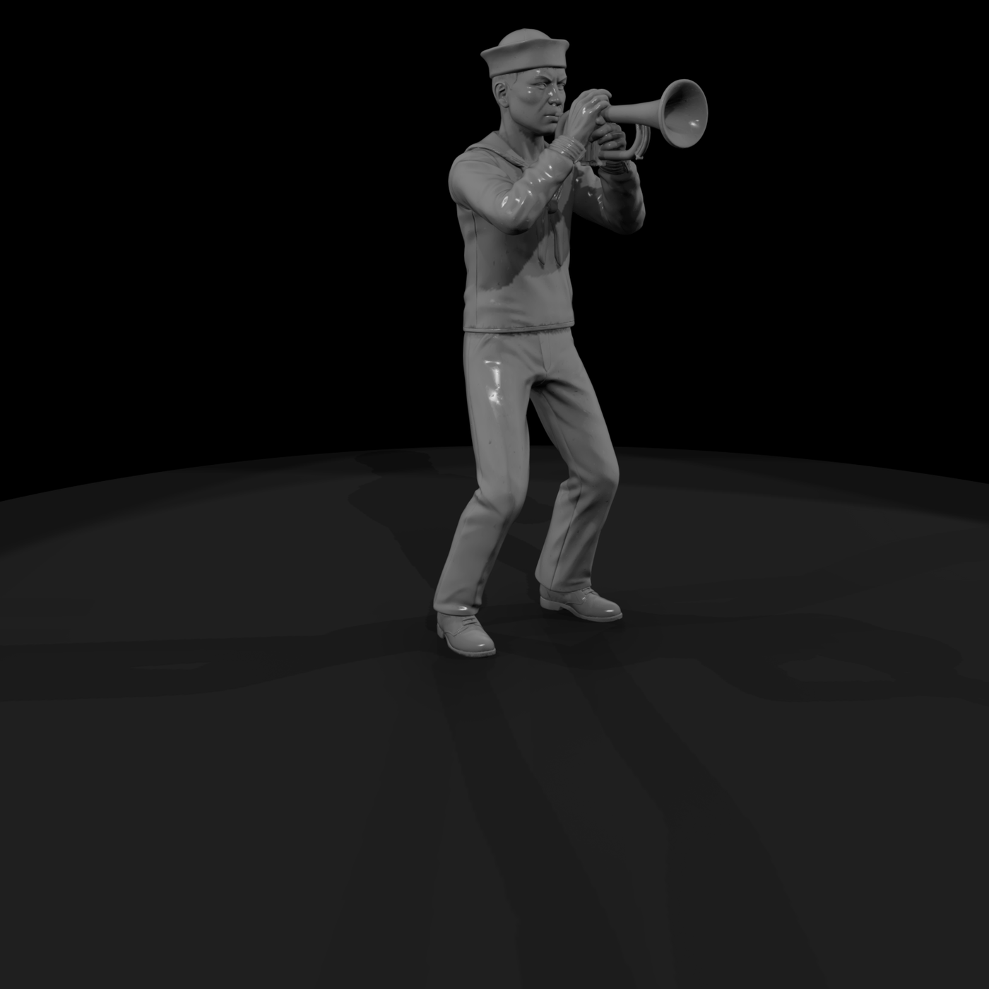 WWII Navy Sailor Playing Trumpet