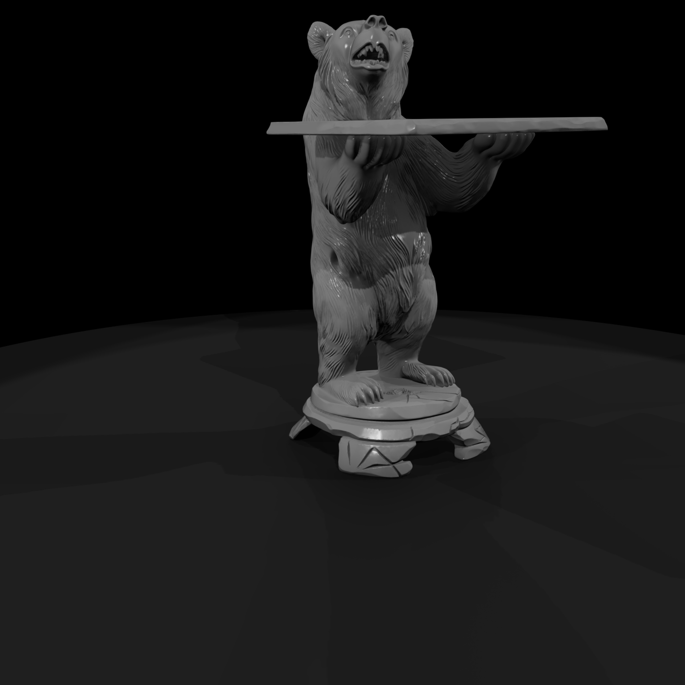 Stylized Carved Bear Accent Table — Serving Table