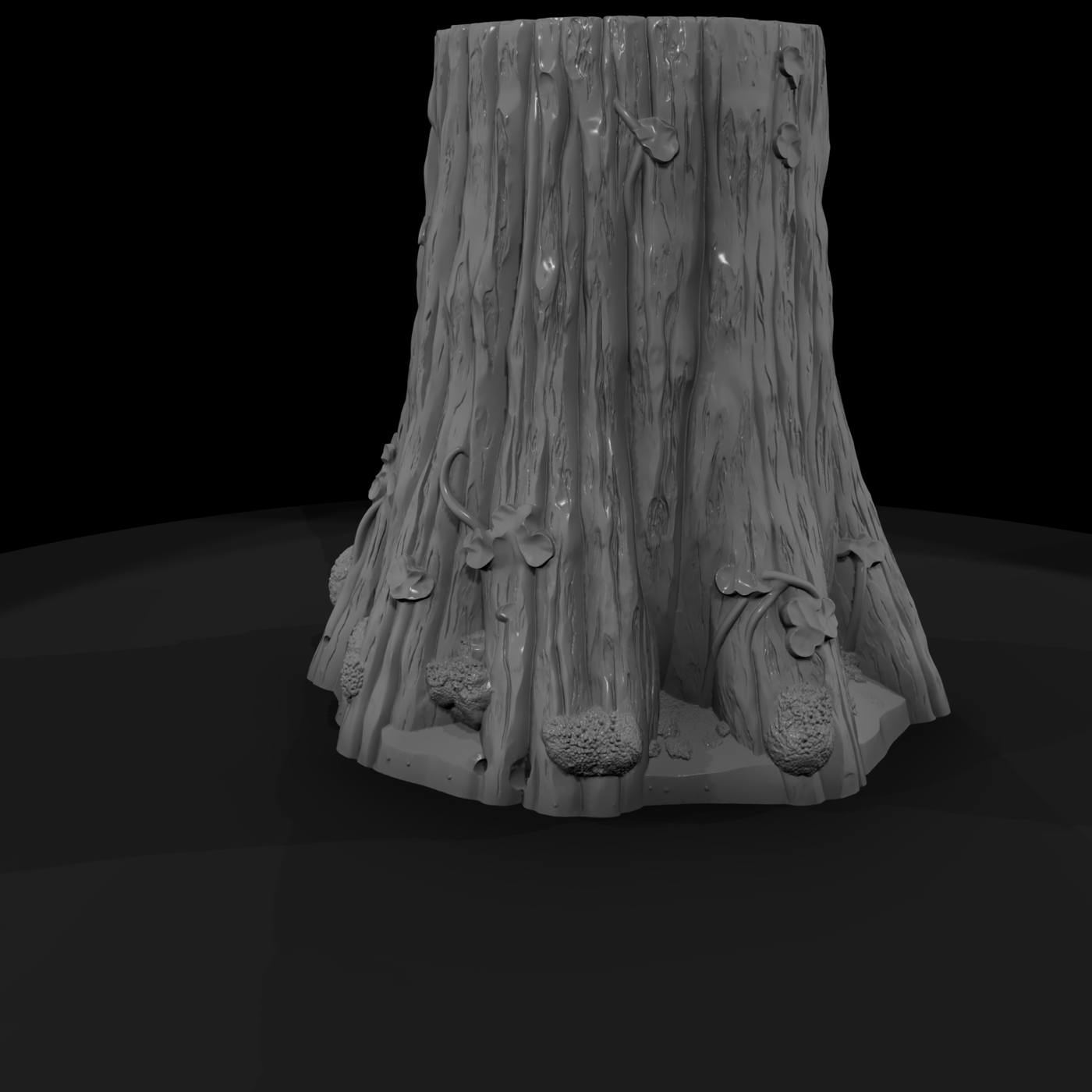 Stylized Tree Stump with Fungi and Vines