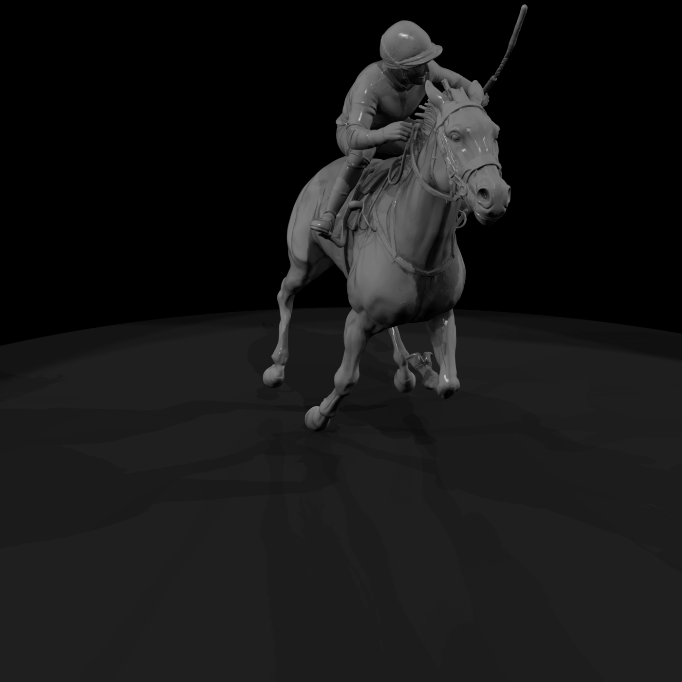A Jockey Racehorse Running Grass Track During Race