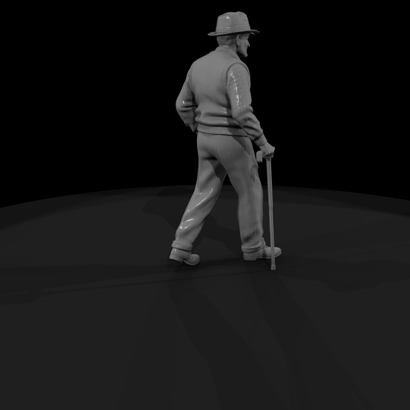 Elderly Man Walking with Cane