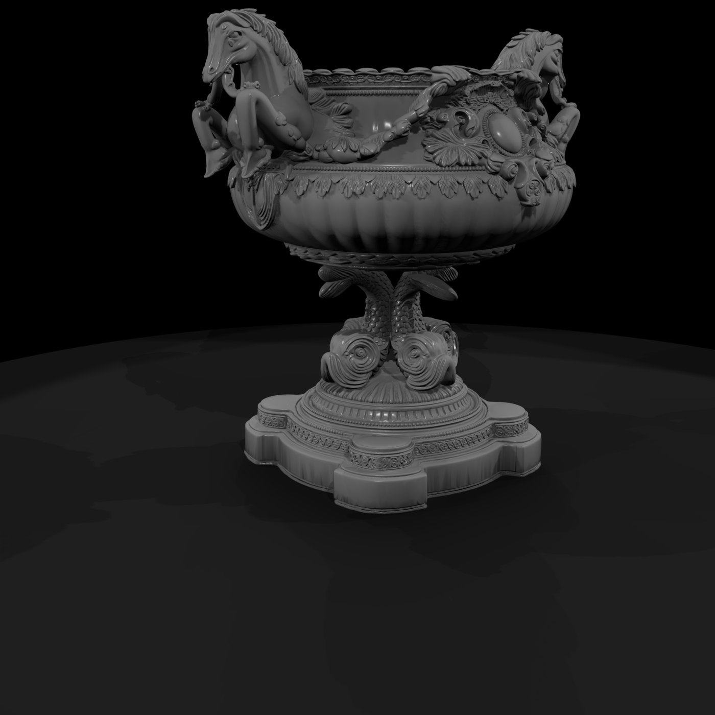 Baroque Horse-Handled Urn — Ornate Centerpiece