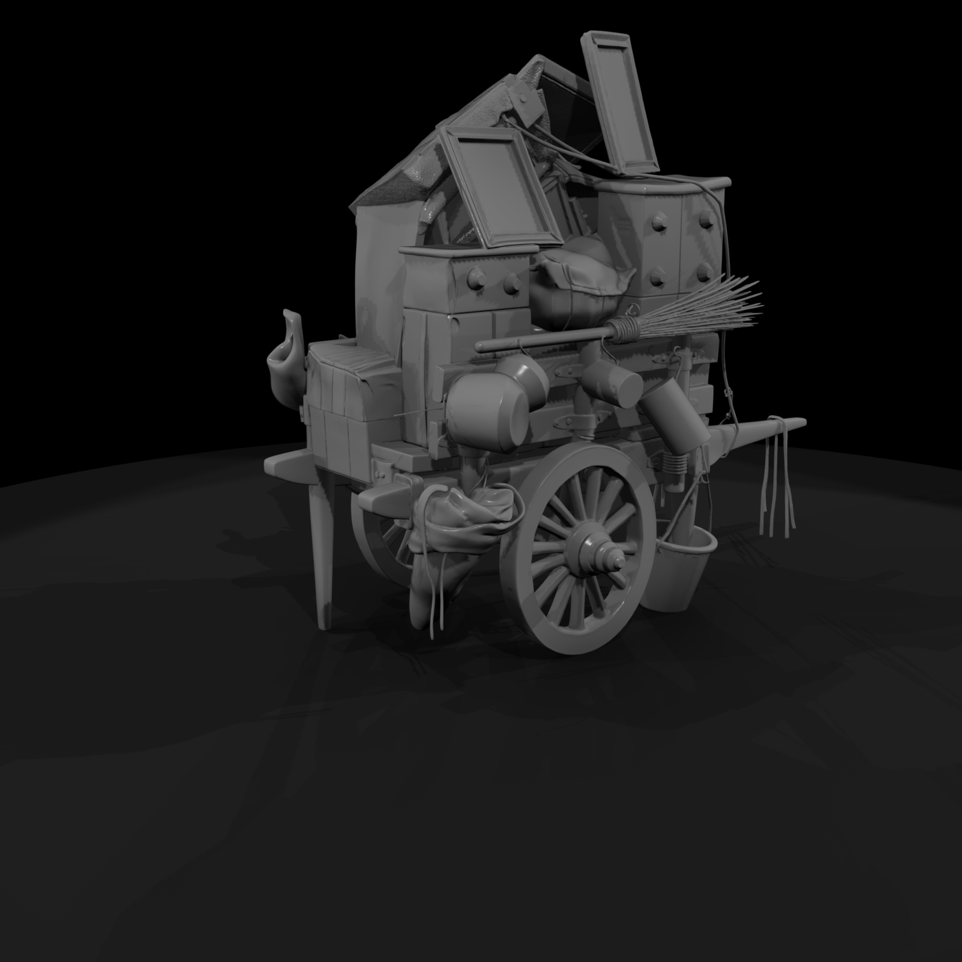Stylized Medieval Merchant Push Cart