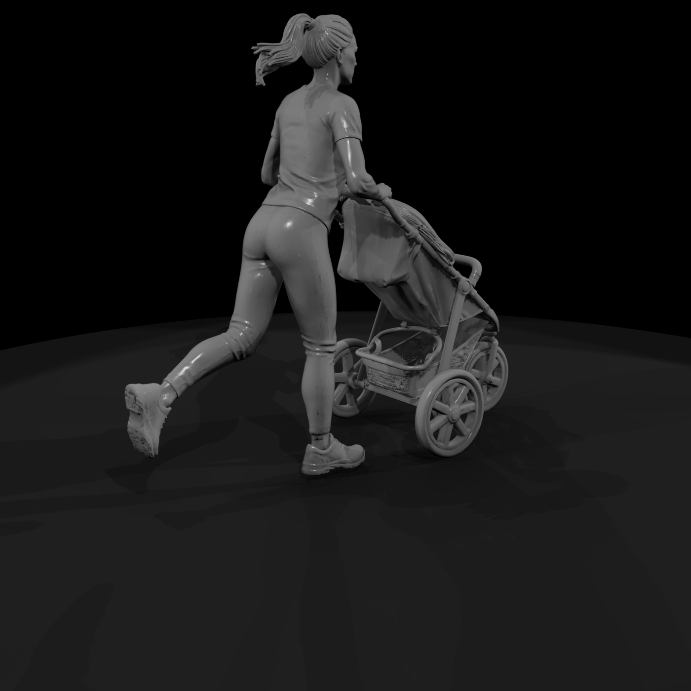 Jogging Mother with Stroller