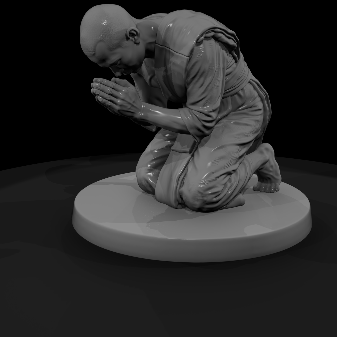 Kneeling Buddhist Monk in Prayer