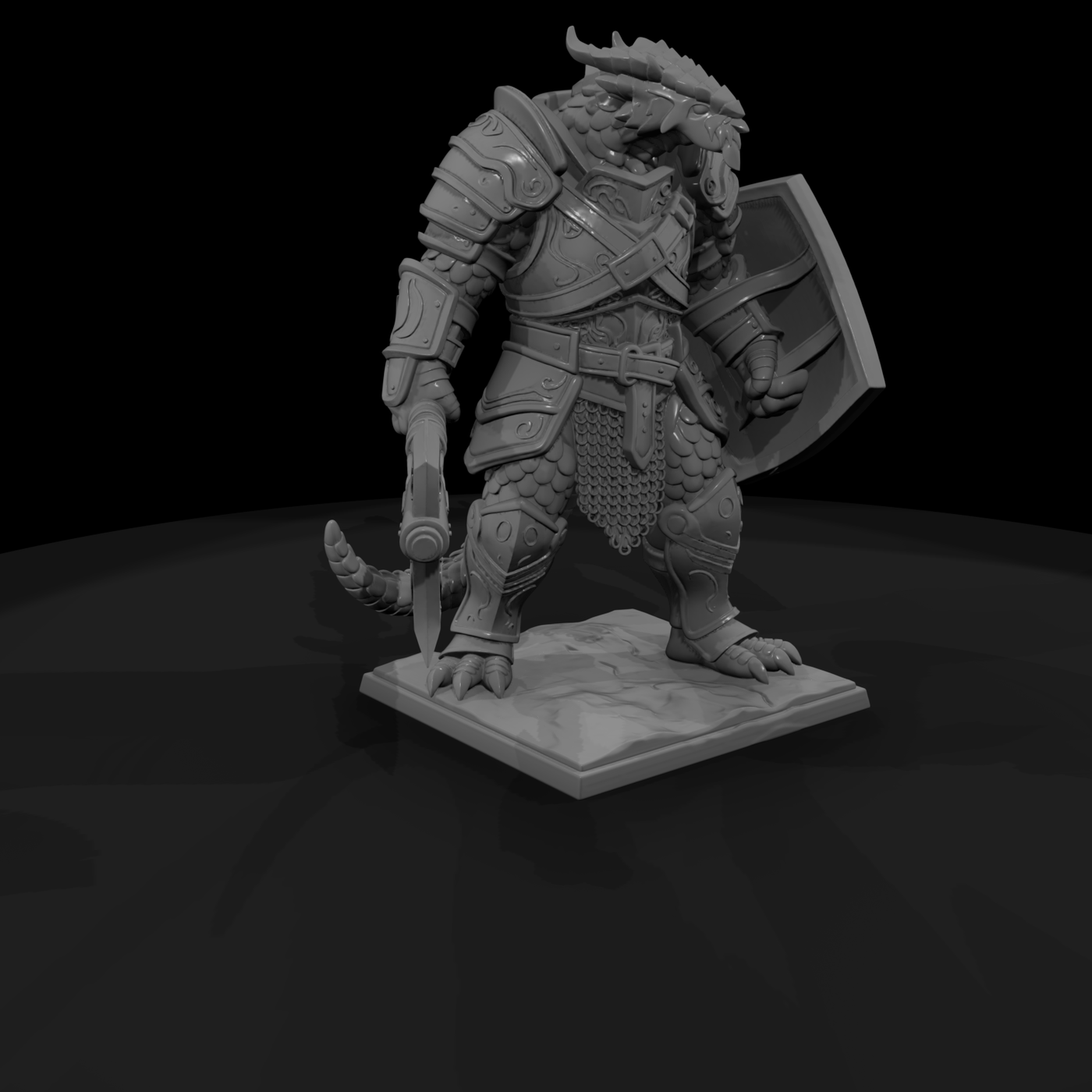Stylized 3D Armored Dragonborn Warrior Miniature H