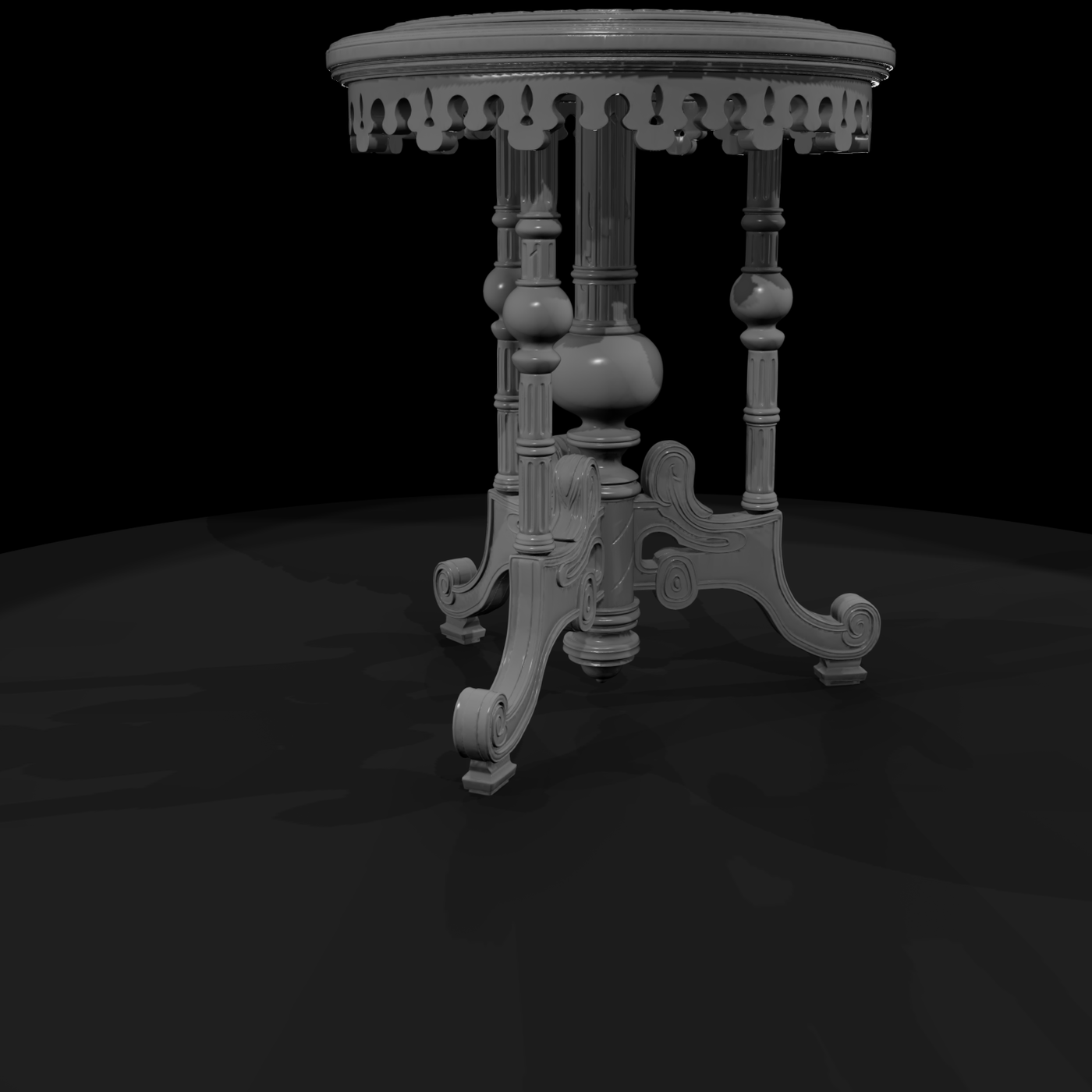 Victorian Ornate Carved Round Side Table 3D Model