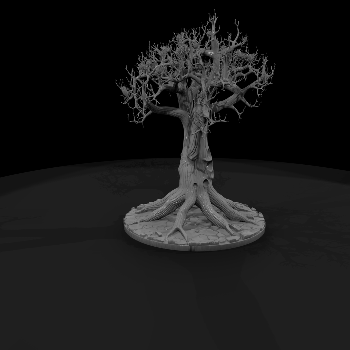 Stylized Twisted Barren Tree (Round Base)