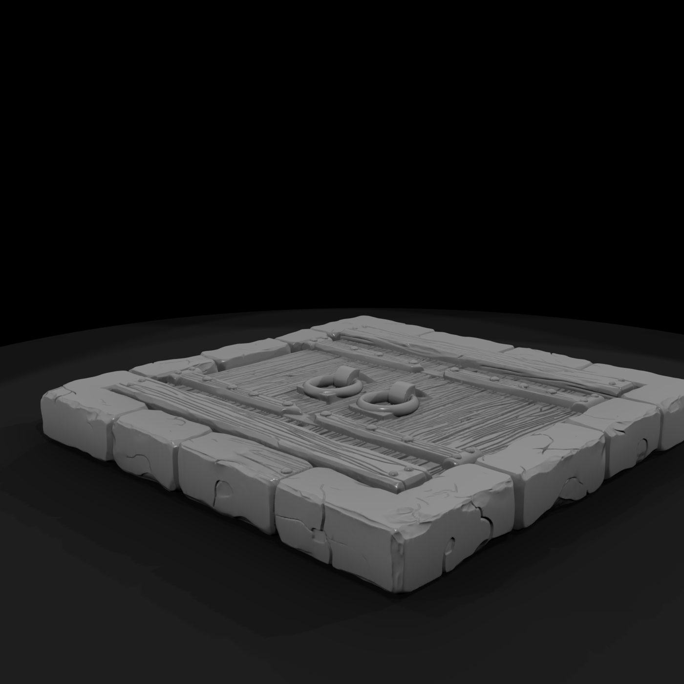 Medieval Stone Framed Wooden Trapdoor 3D Model Smj