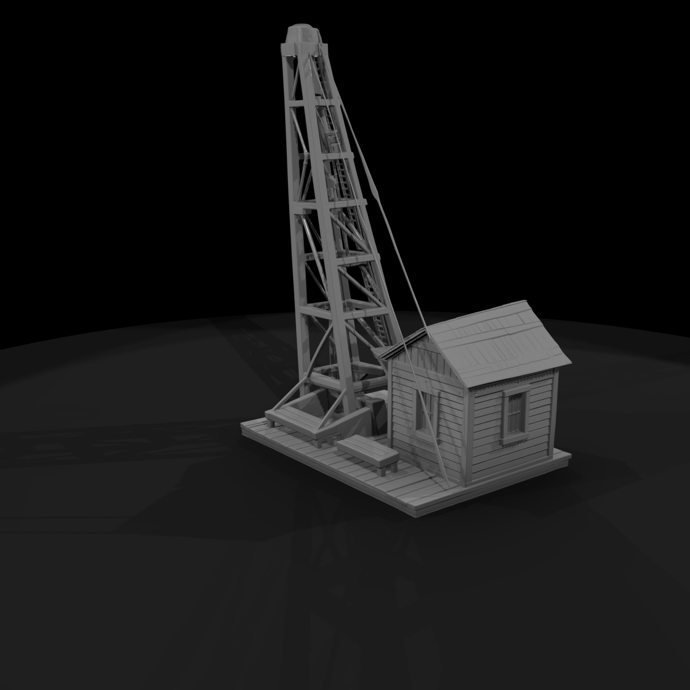 Wooden Oil Derrick with Engine House