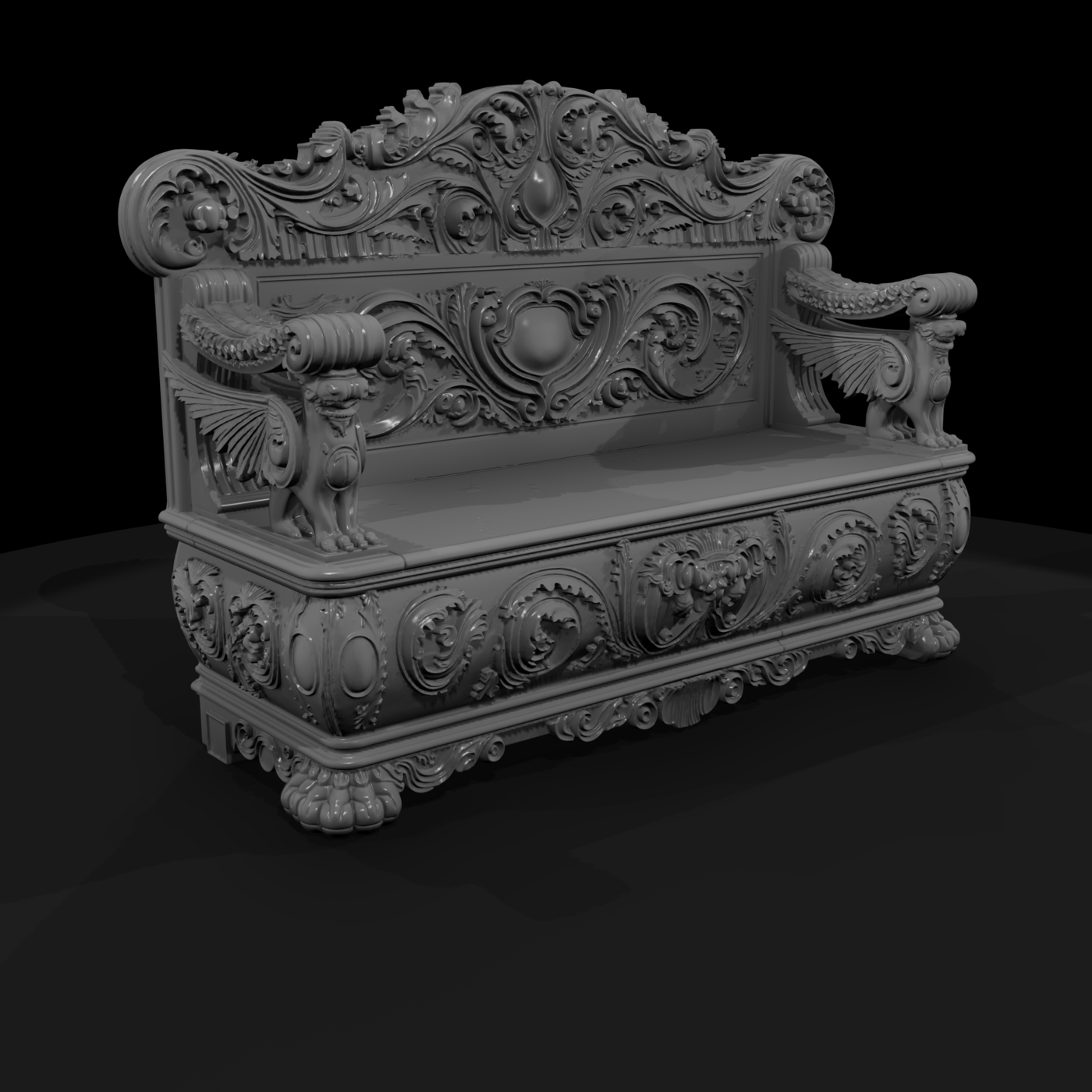 Baroque Carved Griffin Bench
