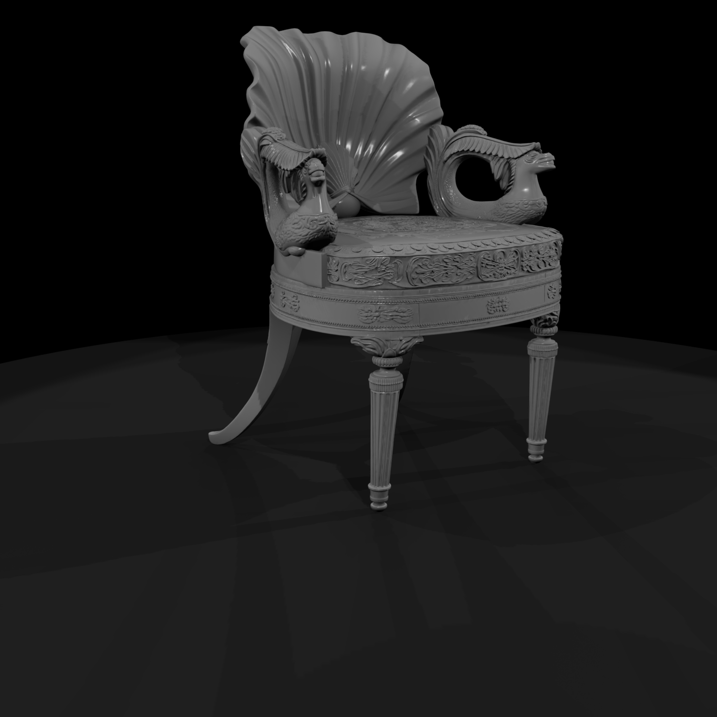 Baroque Shell-Back Armchair — Ornate Swan-Arm