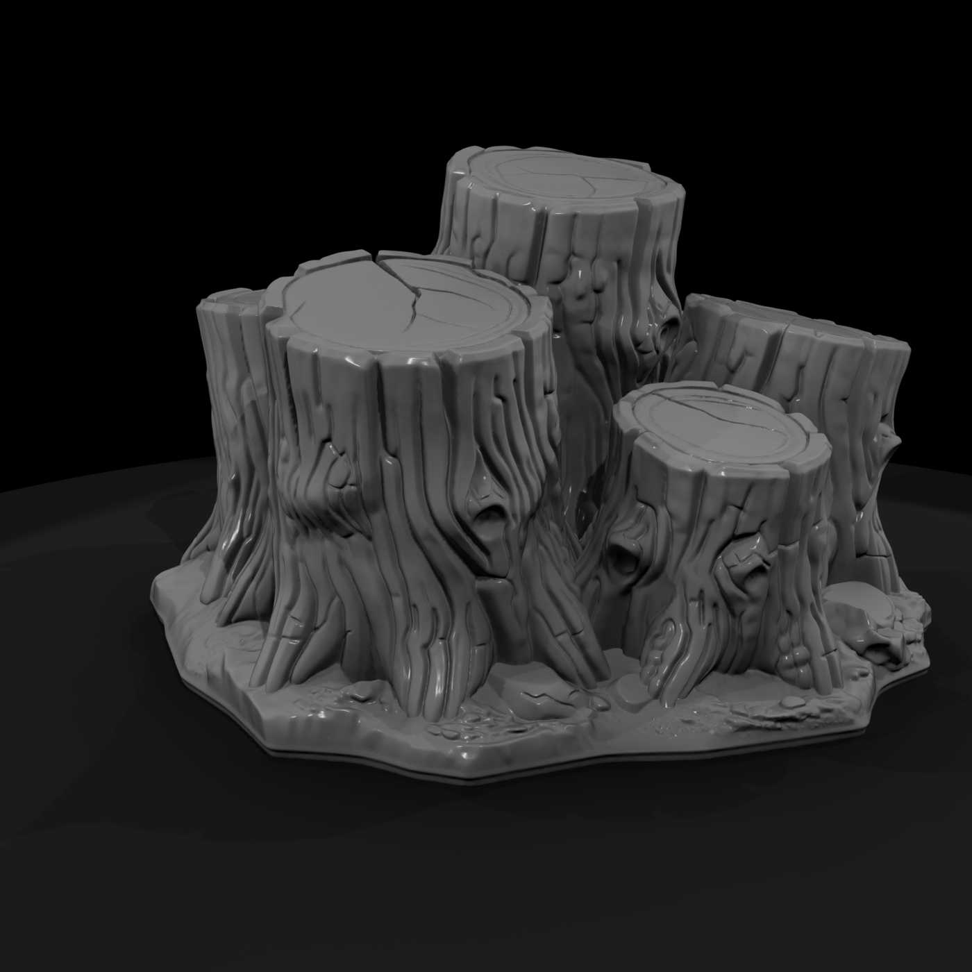 Stylized Clustered Tree Stump Terrain 3D Model Gbm