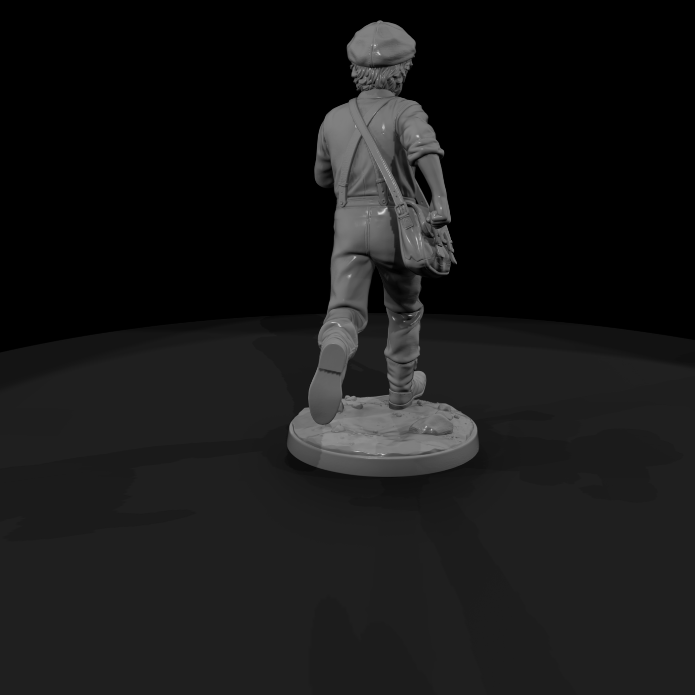 Running Newsboy in Overalls and Cap