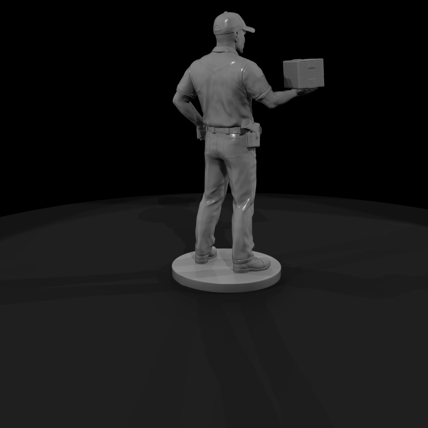 Uniformed Guard with Delivery Crate