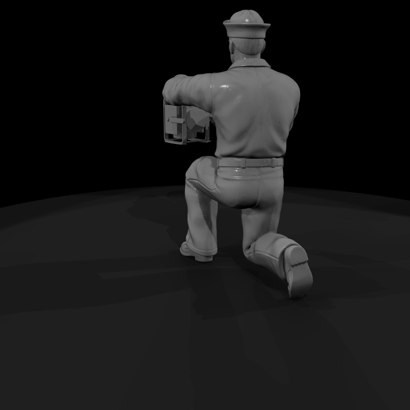 Kneeling Rail Worker with Lantern