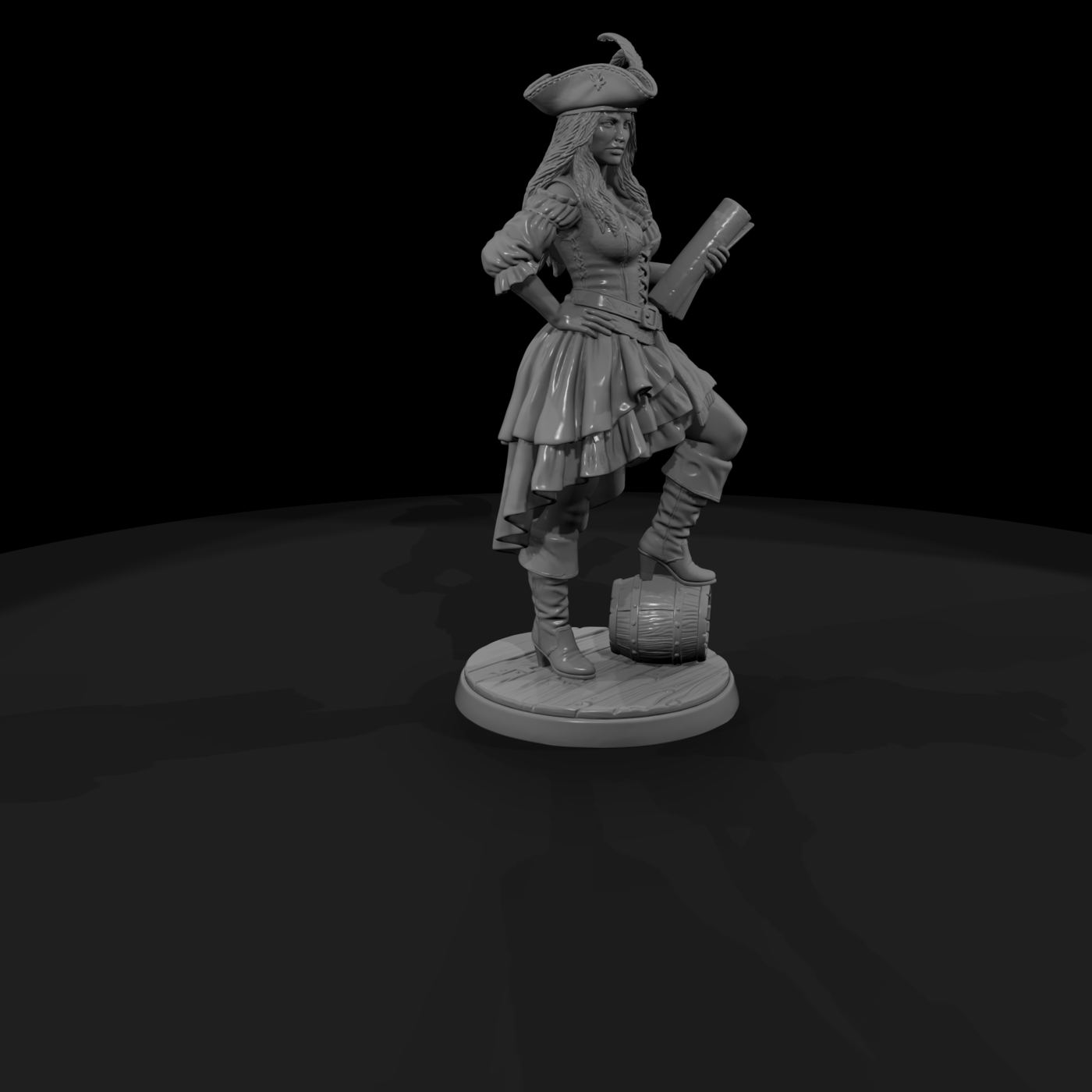 Female Pirate with Spyglass and Barrel
