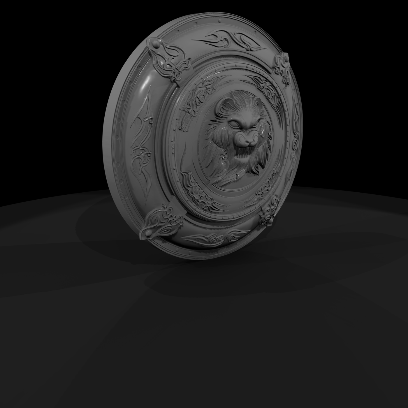 Stylized Lion-Head Round Shield