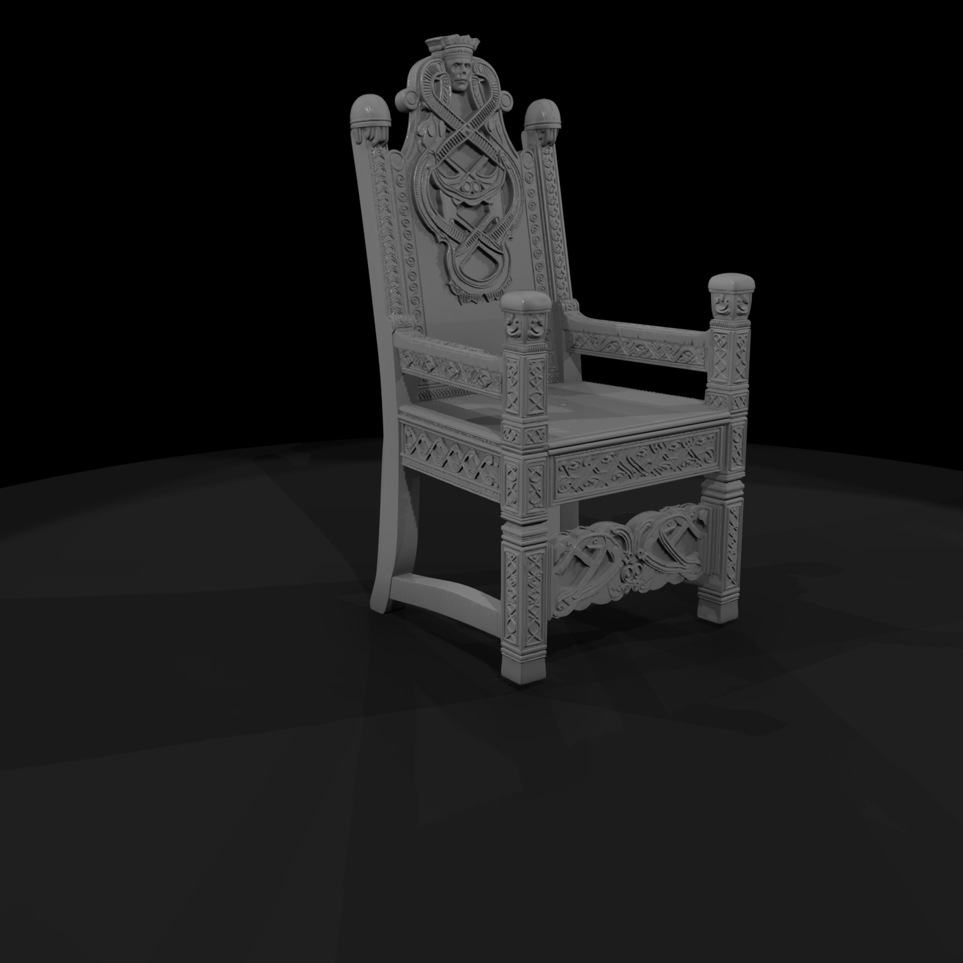 Norse Carved Medieval Throne — Highback Chair