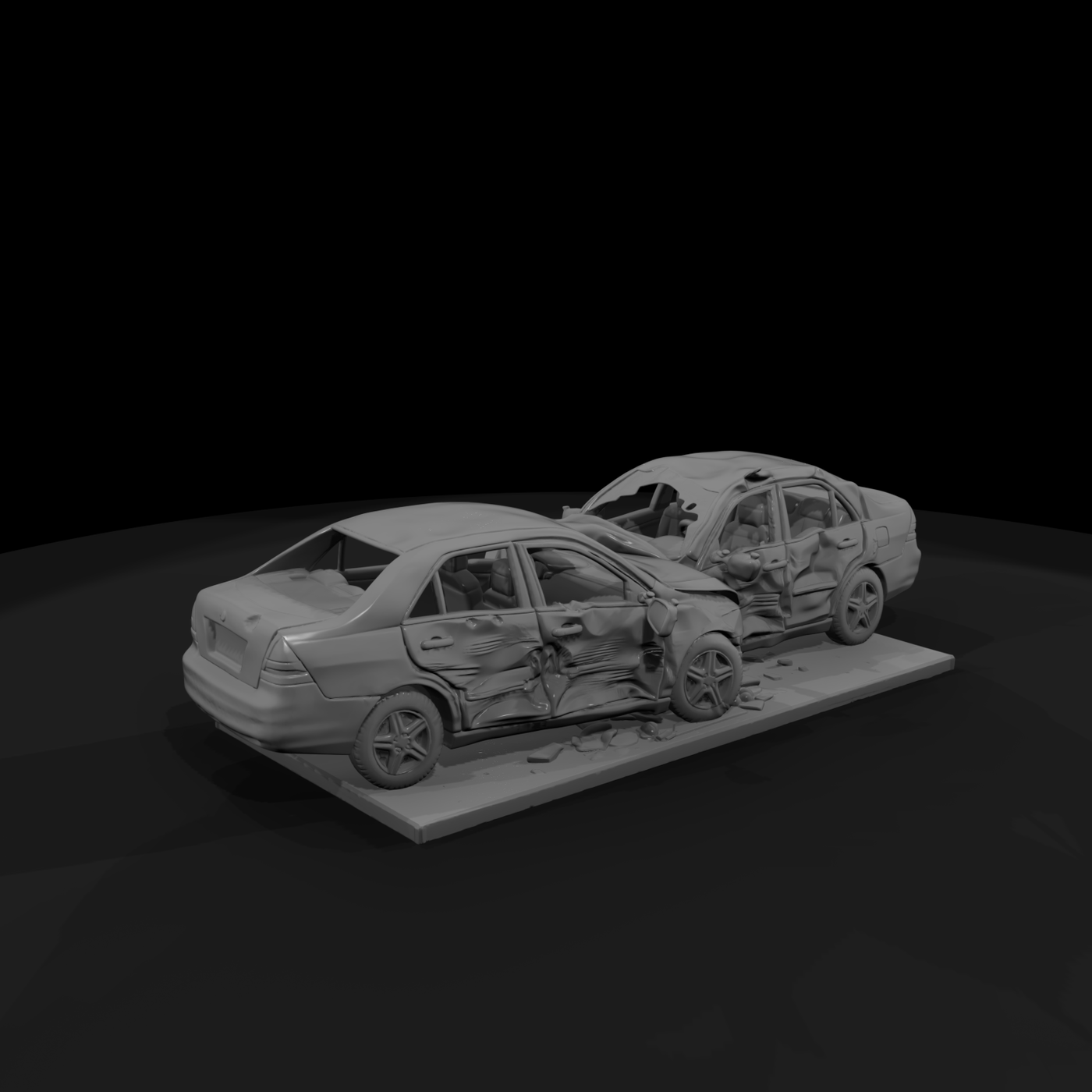 Two-Car Collision Wreck Scene