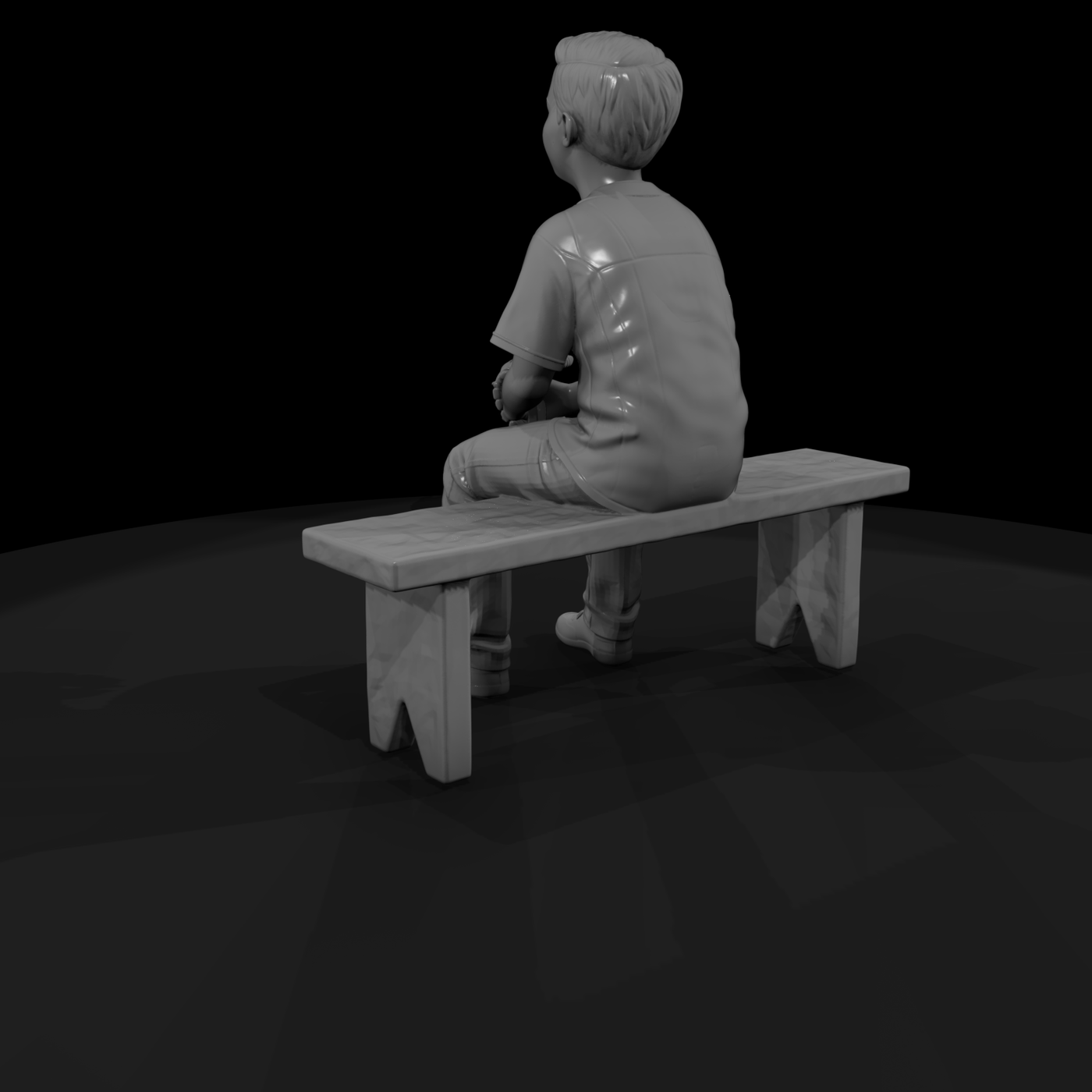 Seated Young Boy on Bench