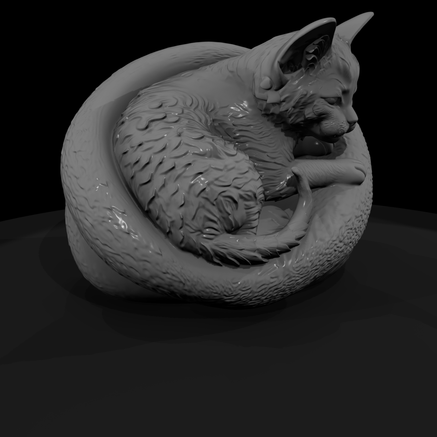 Sleeping Devon Rex Cat (Curled Pose)