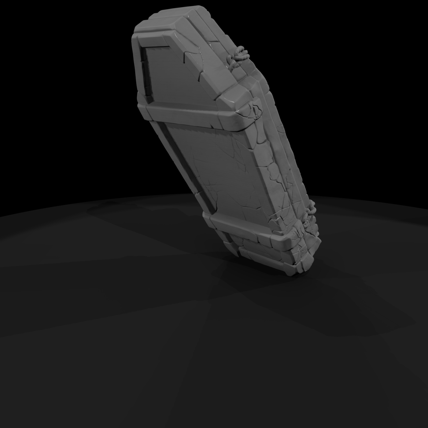 Carved Stone Coffin Lid with Reaper