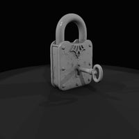 rusted-iron-steel-padlock-with-inserted-skeleton-key — thumbnail 3