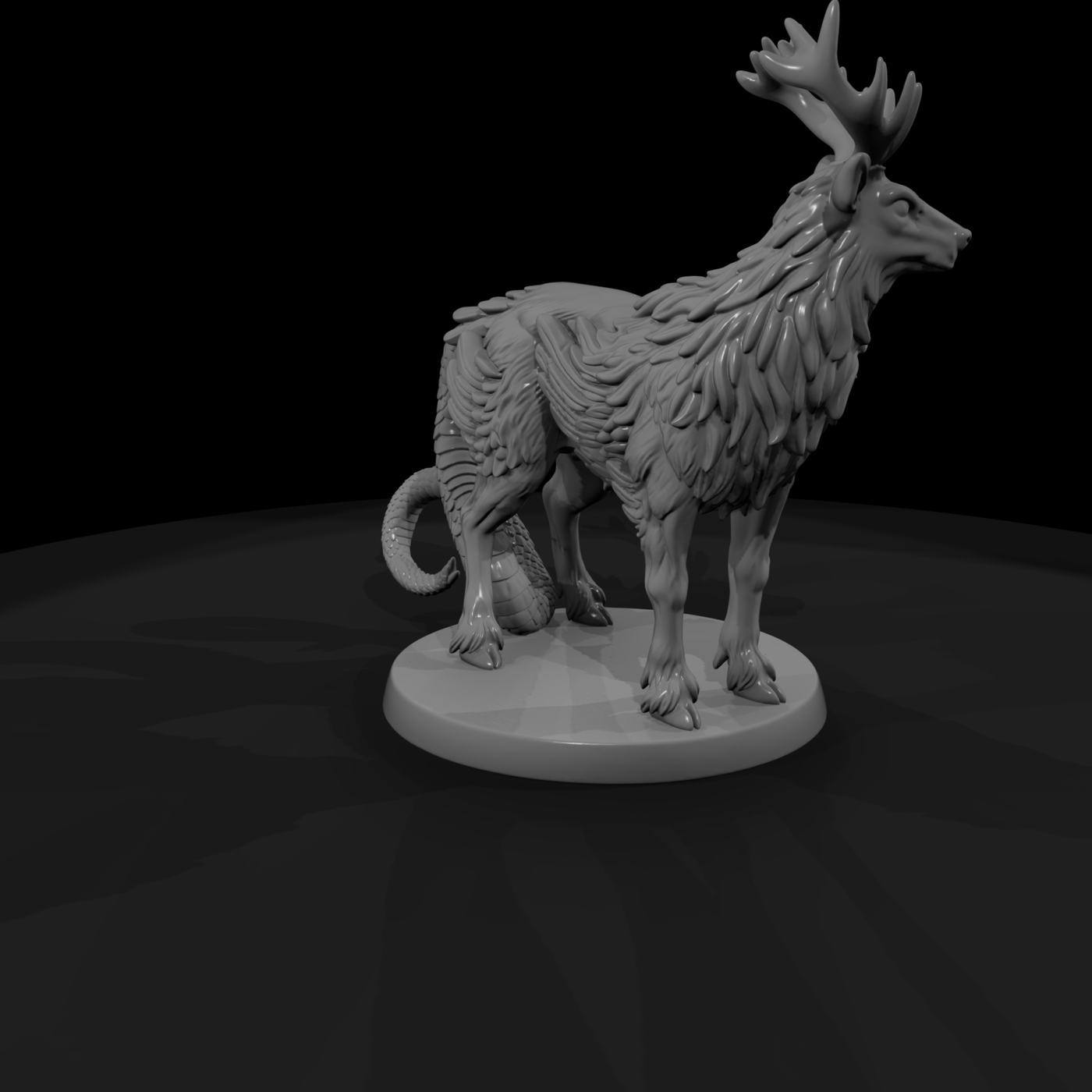 Stylized Mythical Stag Dragon Hybrid 3D Miniature