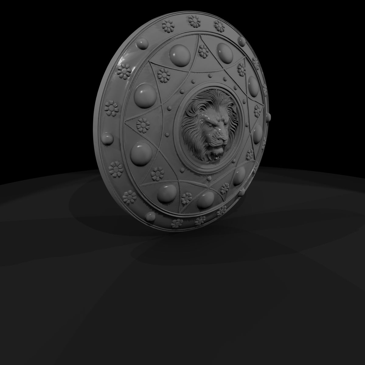 medieval-lion-head-round-shield-3d-printable-miniature-accessory-596461