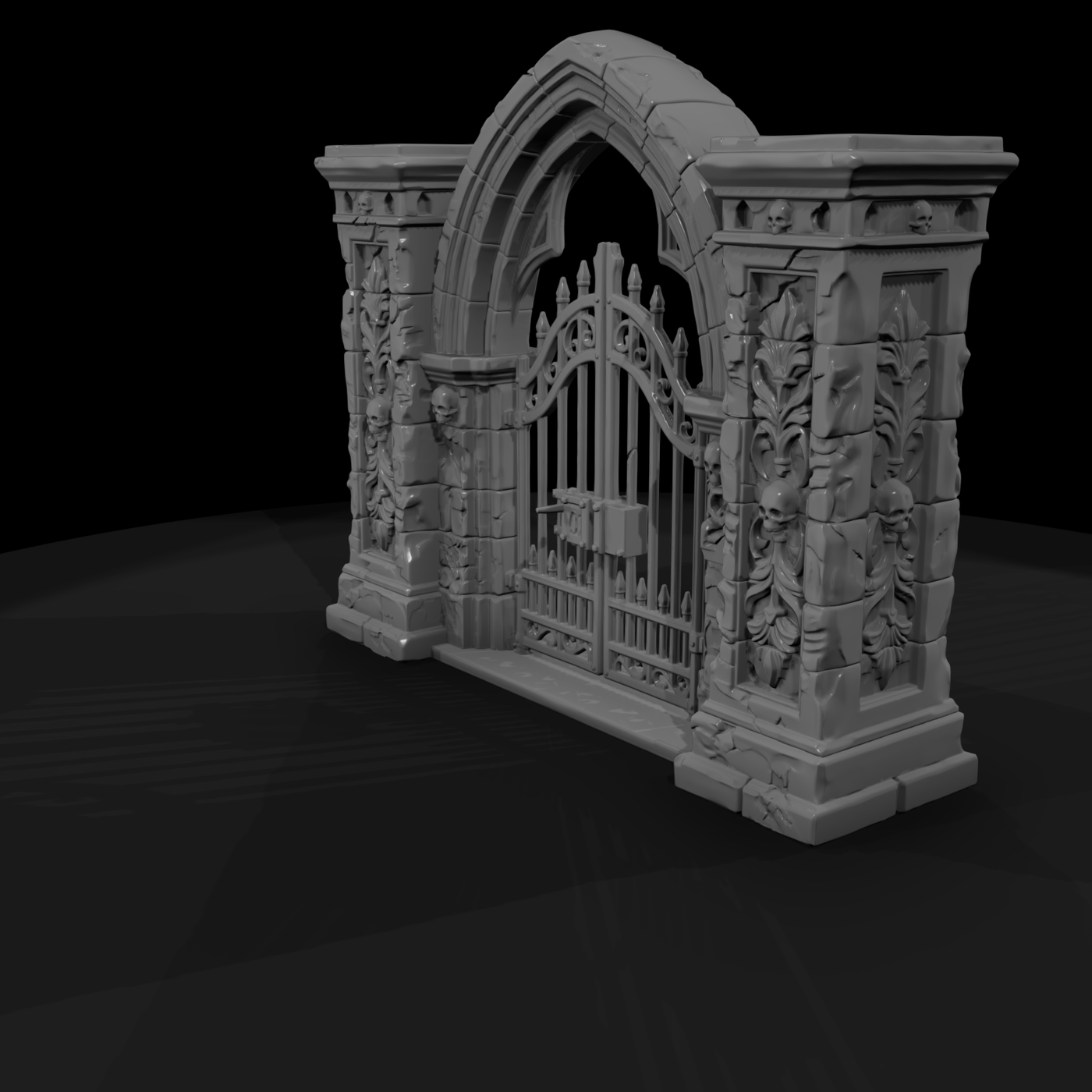 Gothic Cemetery Gate with Iron Doors