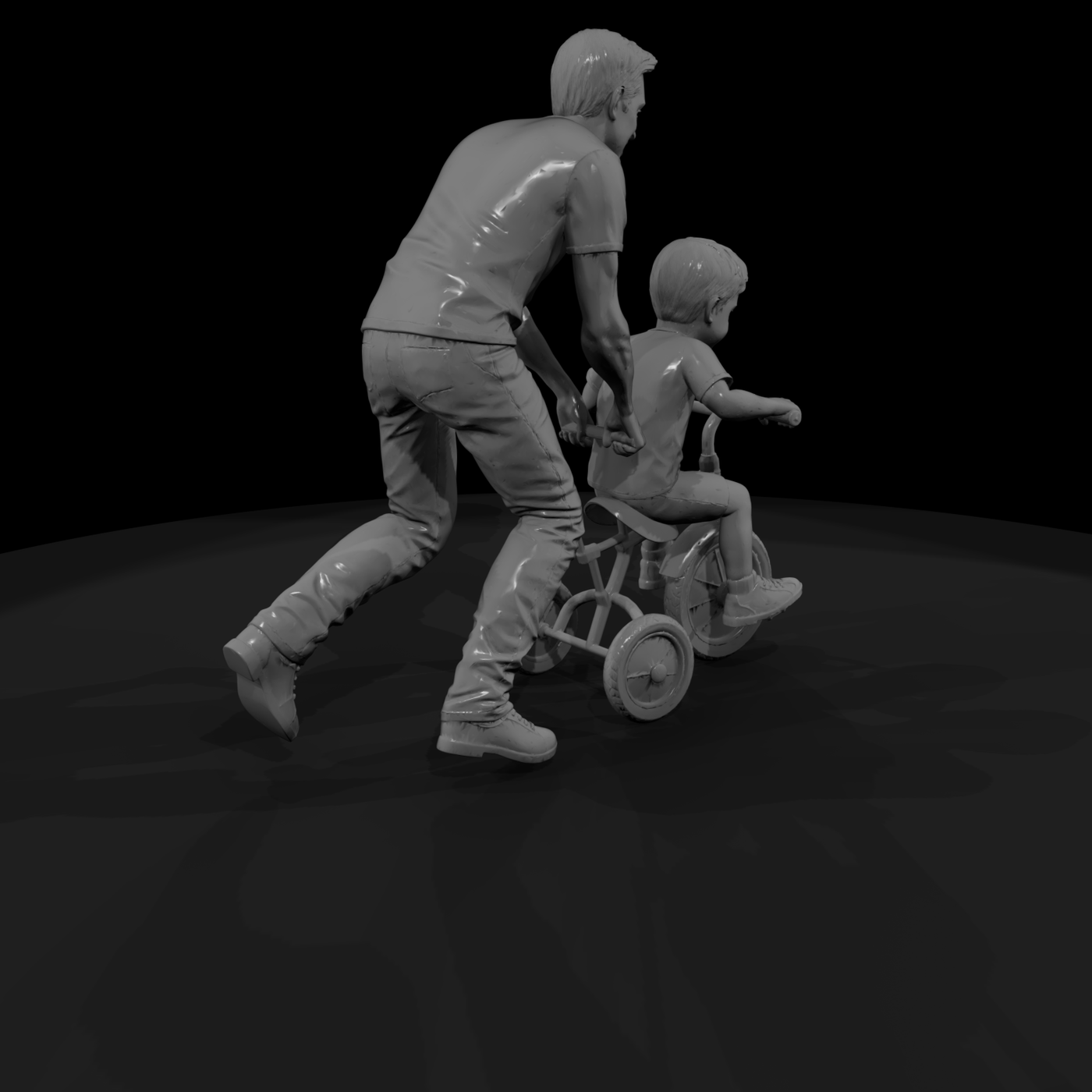 0062 Family Young Dad Tricycle
