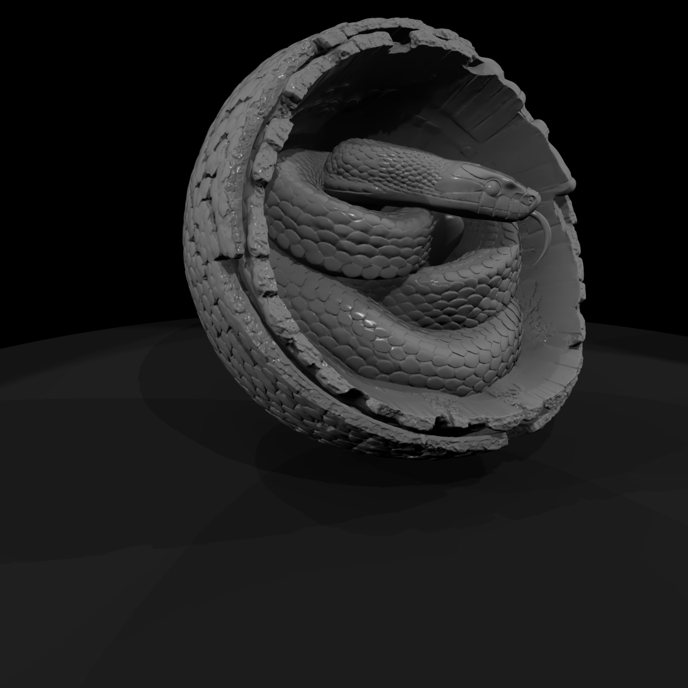 Coiled Snake in Hollow Log
