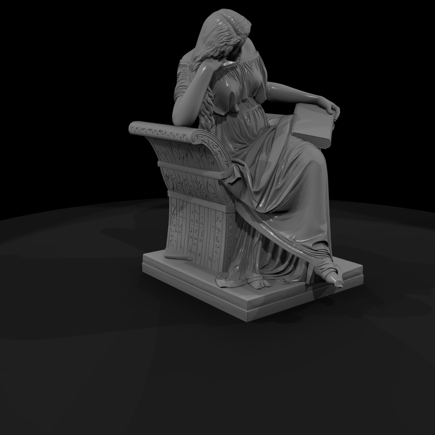 Neoclassical Seated Woman Reading Statue