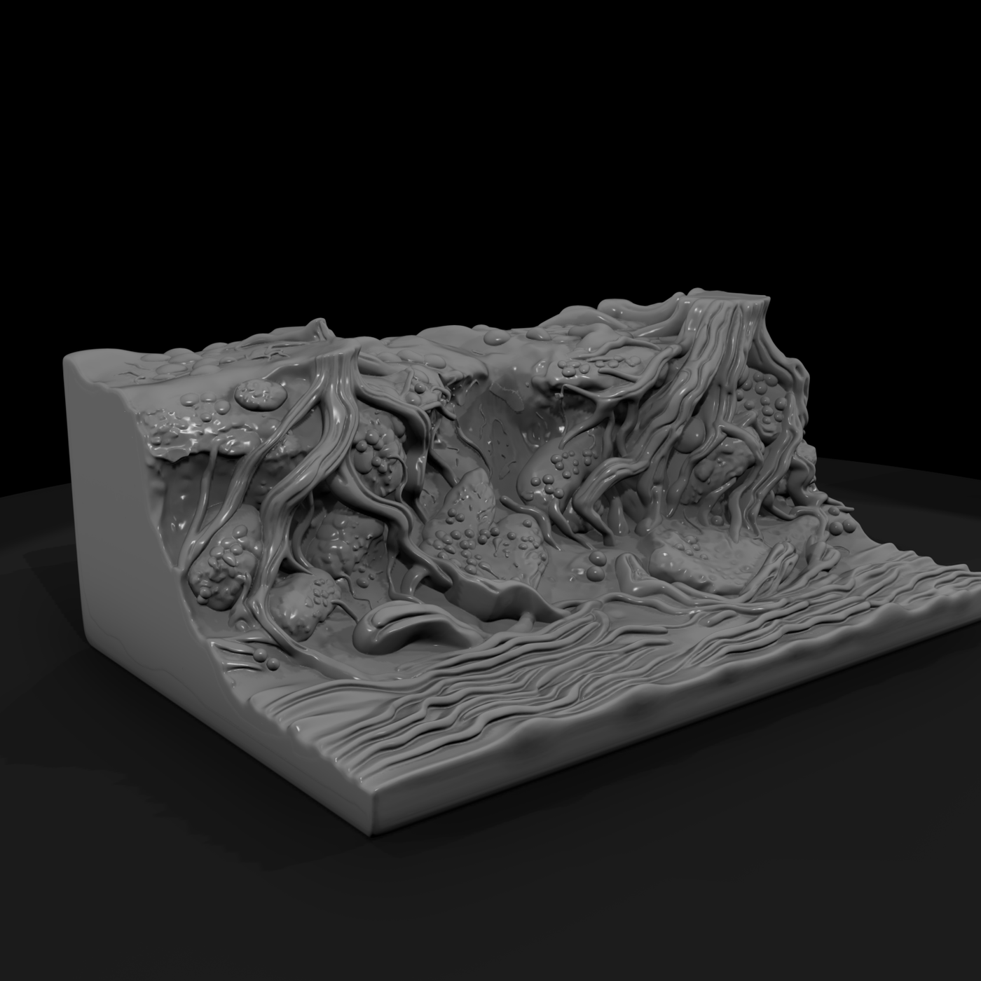 Sculpted Exposed Tree Root Riverbank Terrain 3D Mo
