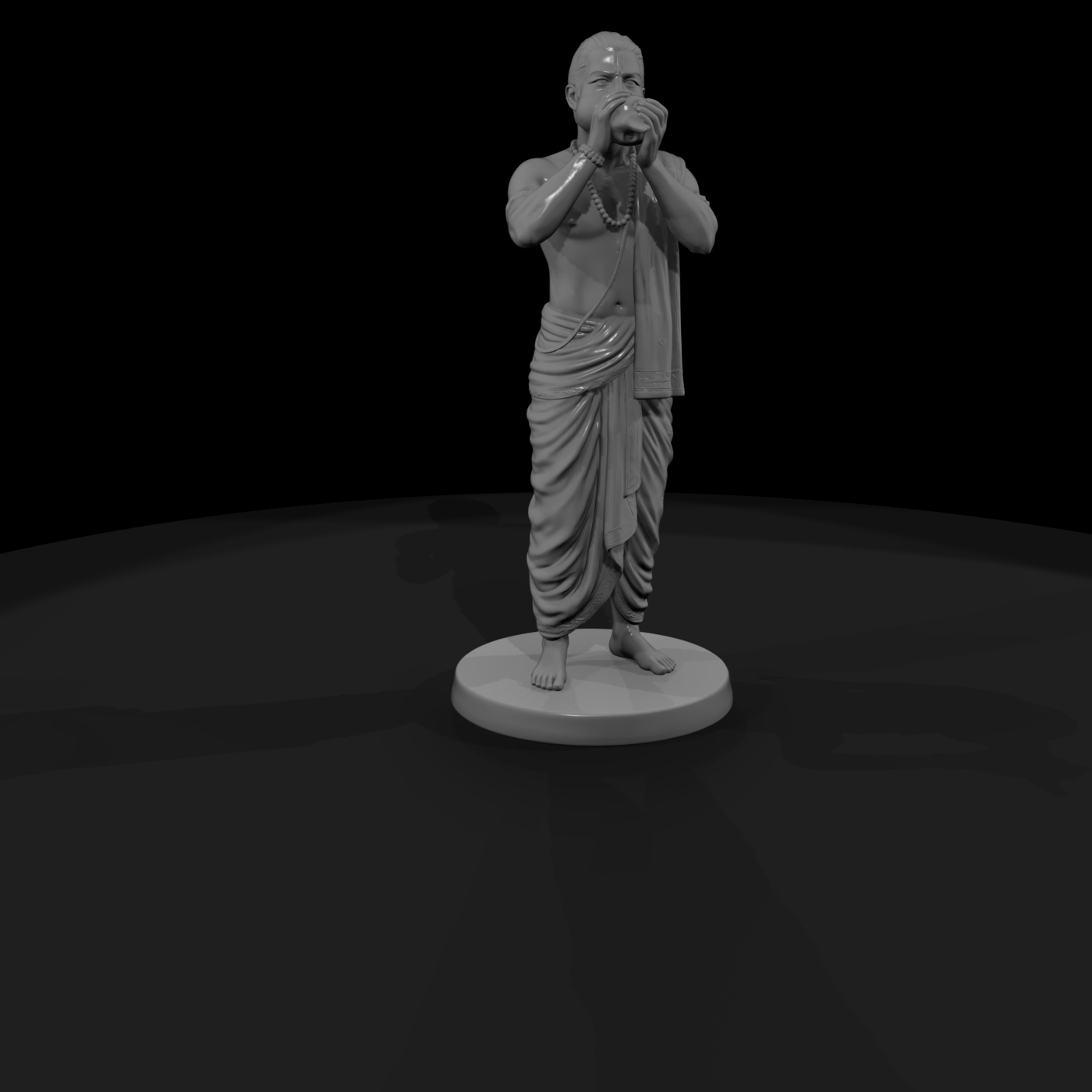 Hindu Priest Blowing a Conch Shell