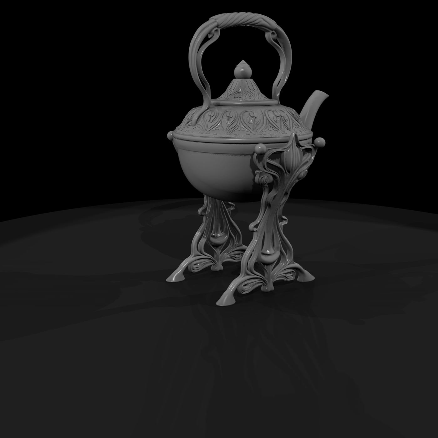 Art Nouveau Ornate Teapot on Tripod Stand