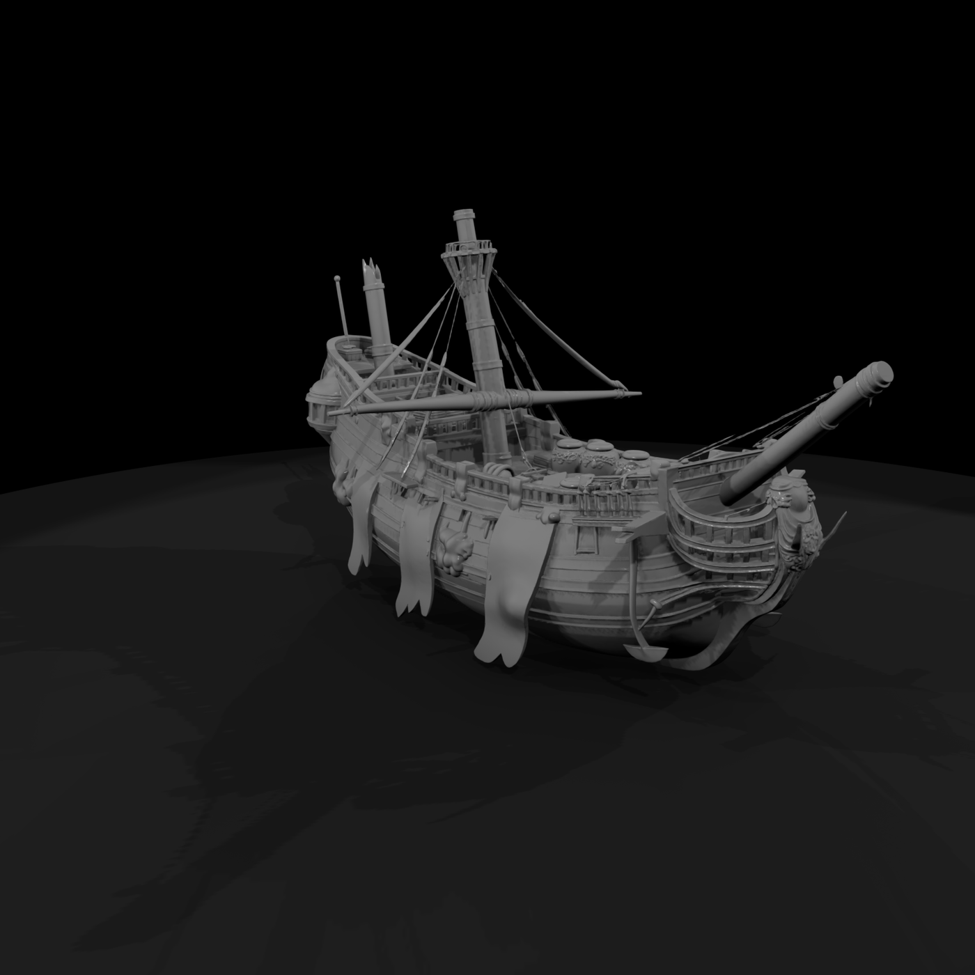 Stylized weathered pirate galleon — ship