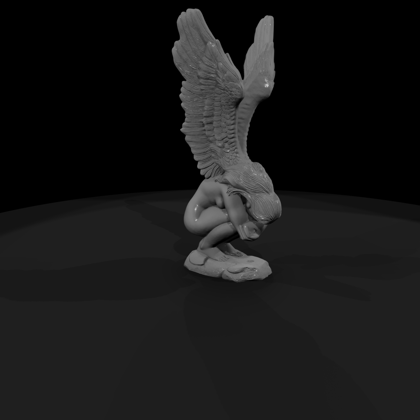 Crouching Winged Angel — Statue
